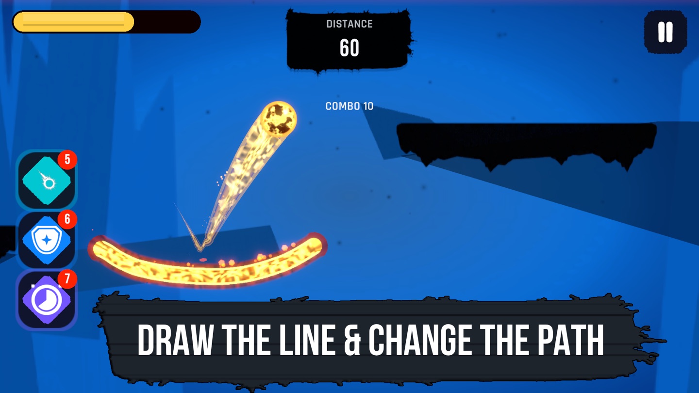 The orb rebounds off a freshly drawn ink line — draw the line and change the path
