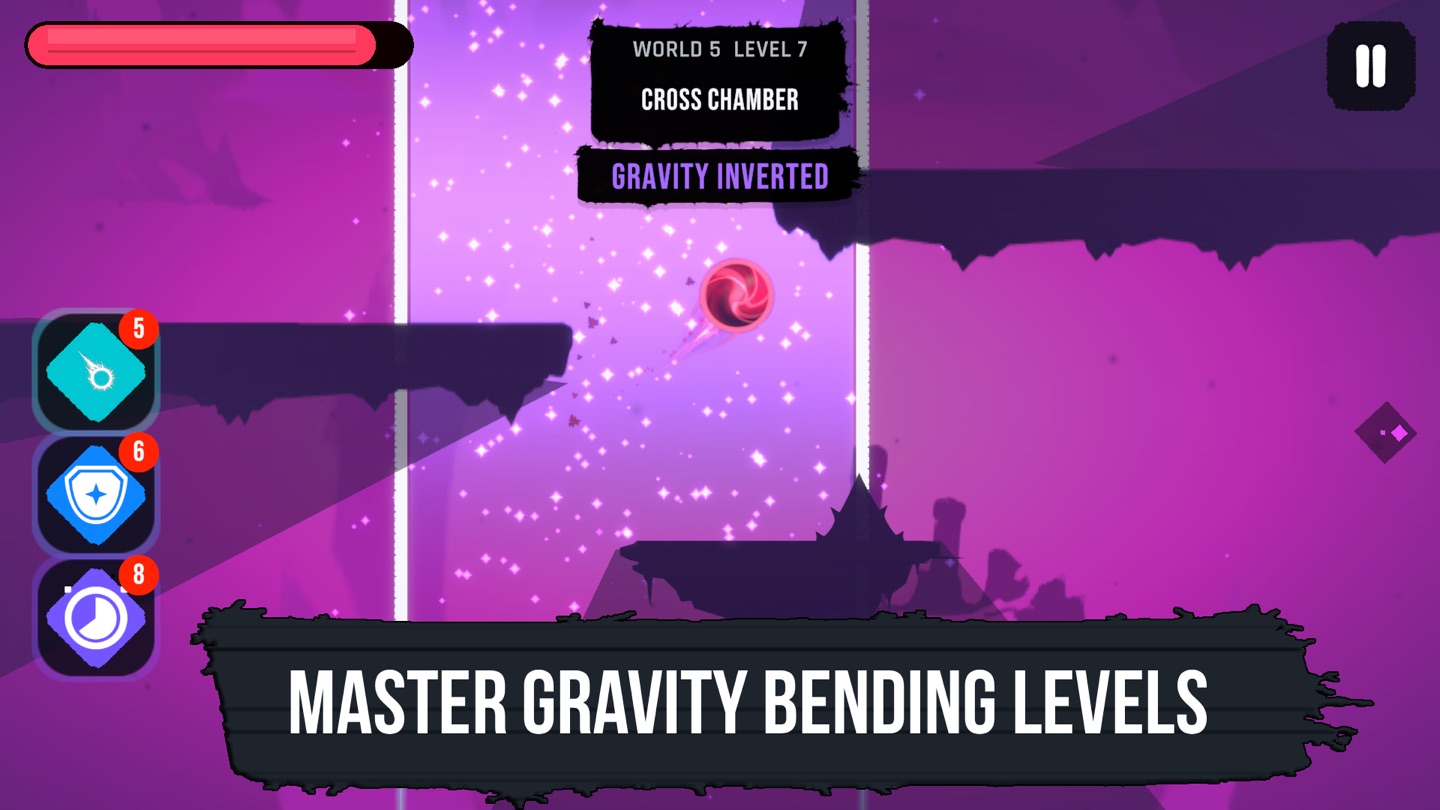 Gravity flips as the orb drifts through a violet star field